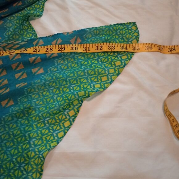 Catherine's Sheer S/S Open Front Kimono Blouse  3X 26-28 WP Geometric Print - Picture 10 of 11